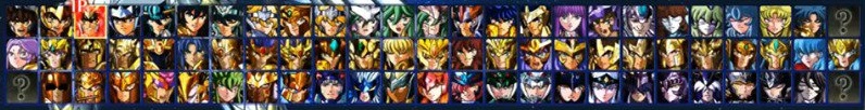 Quadro de seleção de personagens de Cavaleiros do Zodíaco: Alma dos Soldados