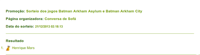 Resultado do Sorteio Batman