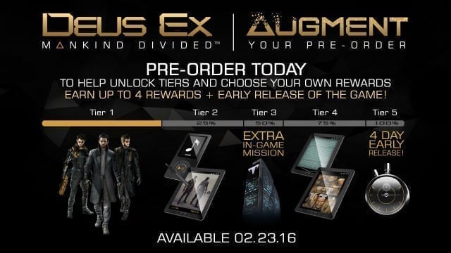 Alguns dos bônus da compra antecipada de Deus Ex: Mankind Divided Pre Order