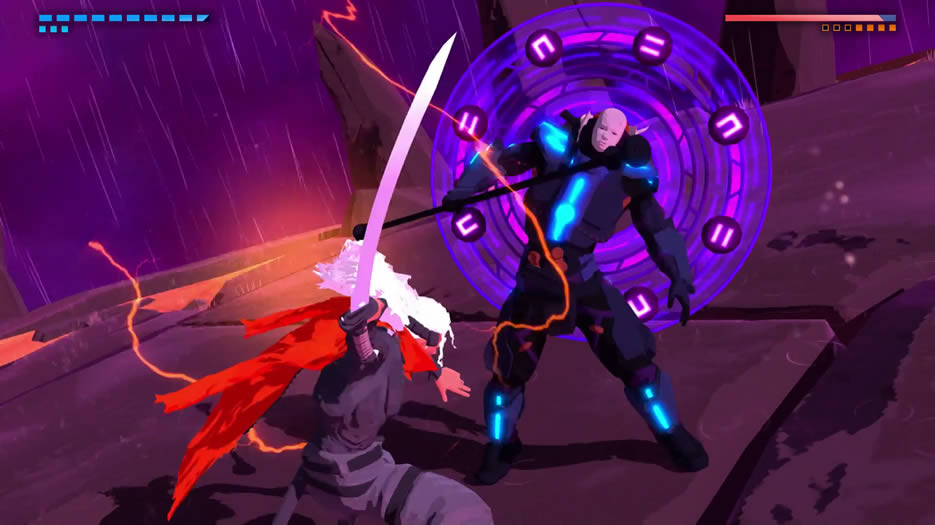 Imagem da luta contra um chefão em Furi
