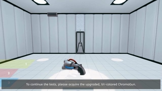A arma ChromaGun do jogo de quebra-cabeças