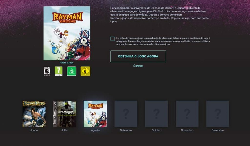 Promoção Ubisoft que dá jogos de graça 2016
