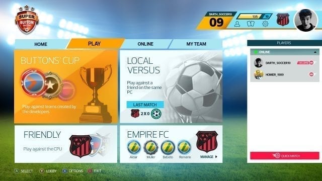 Super Button Soccer Menu