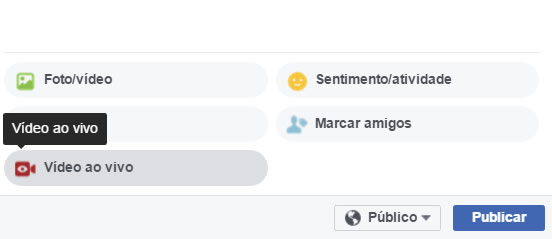 Opção para livestreaming no Facebook