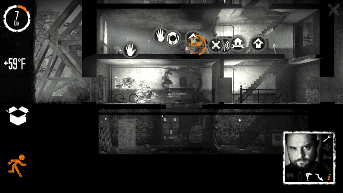 Adam construindo um equipamento em This War of Mine