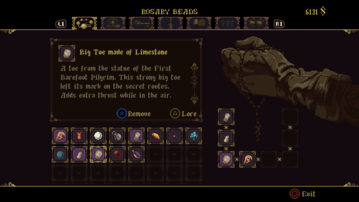 Menu em Blasphemous
