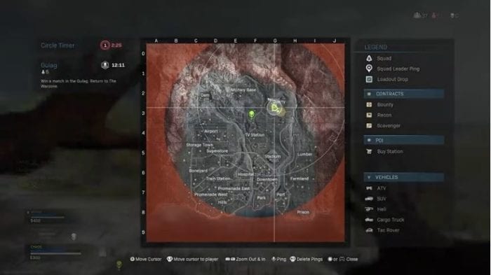 COD Warfare Mapa e círculo