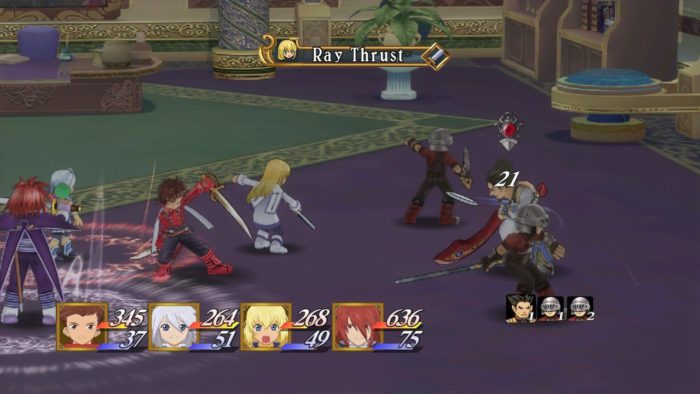 Os heróis do jogo durante uma batalha em Tales Of Symphonia Remastered