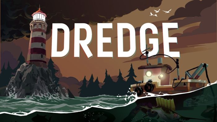 Arte de divulgação de Dredge mostra um faro e um barco sobre a água.