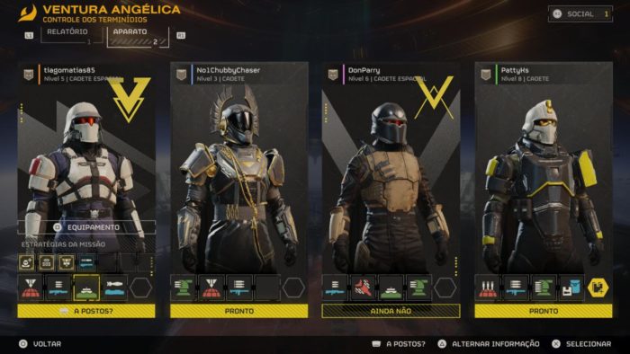 A imagem mostra uma tela com 4 helldivers prontos para iniciar a partida.