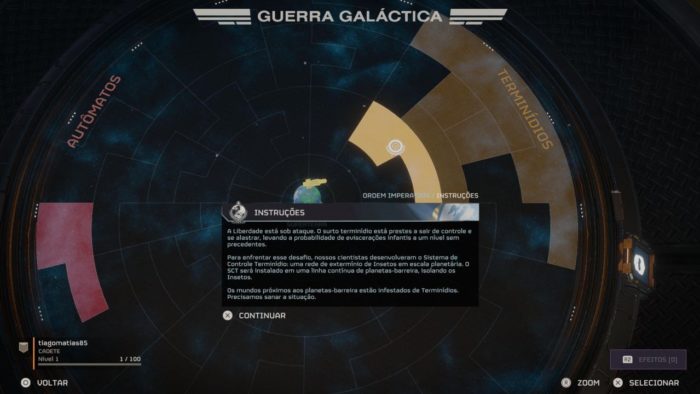 A imagem mostra o mapa da guerra galática em Helldivers 2