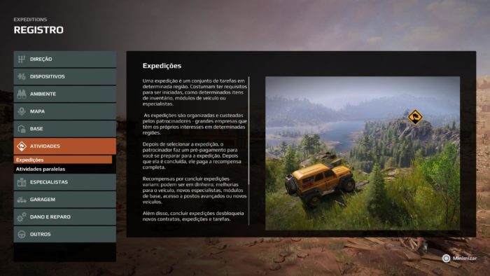 A tela mostra um resumo sobre as missões de Expeditions A Mudrunner Game