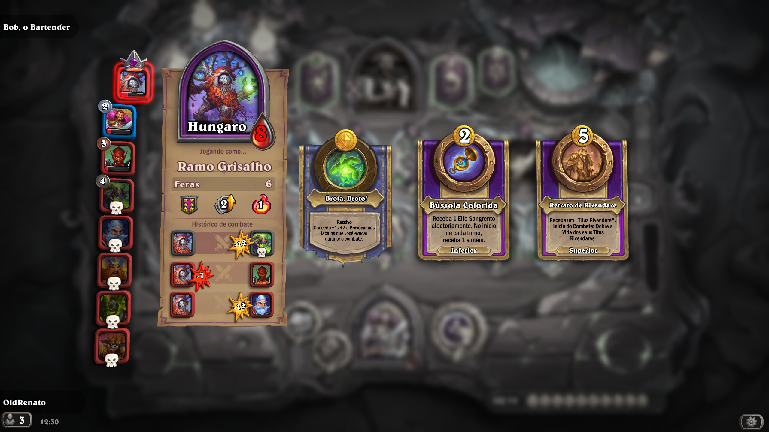 Informações fornecidas pelo jogo sobre o adversário. Passe de Temporada dos Campos de Batalha de Perigos no Paraíso - Hearthstone